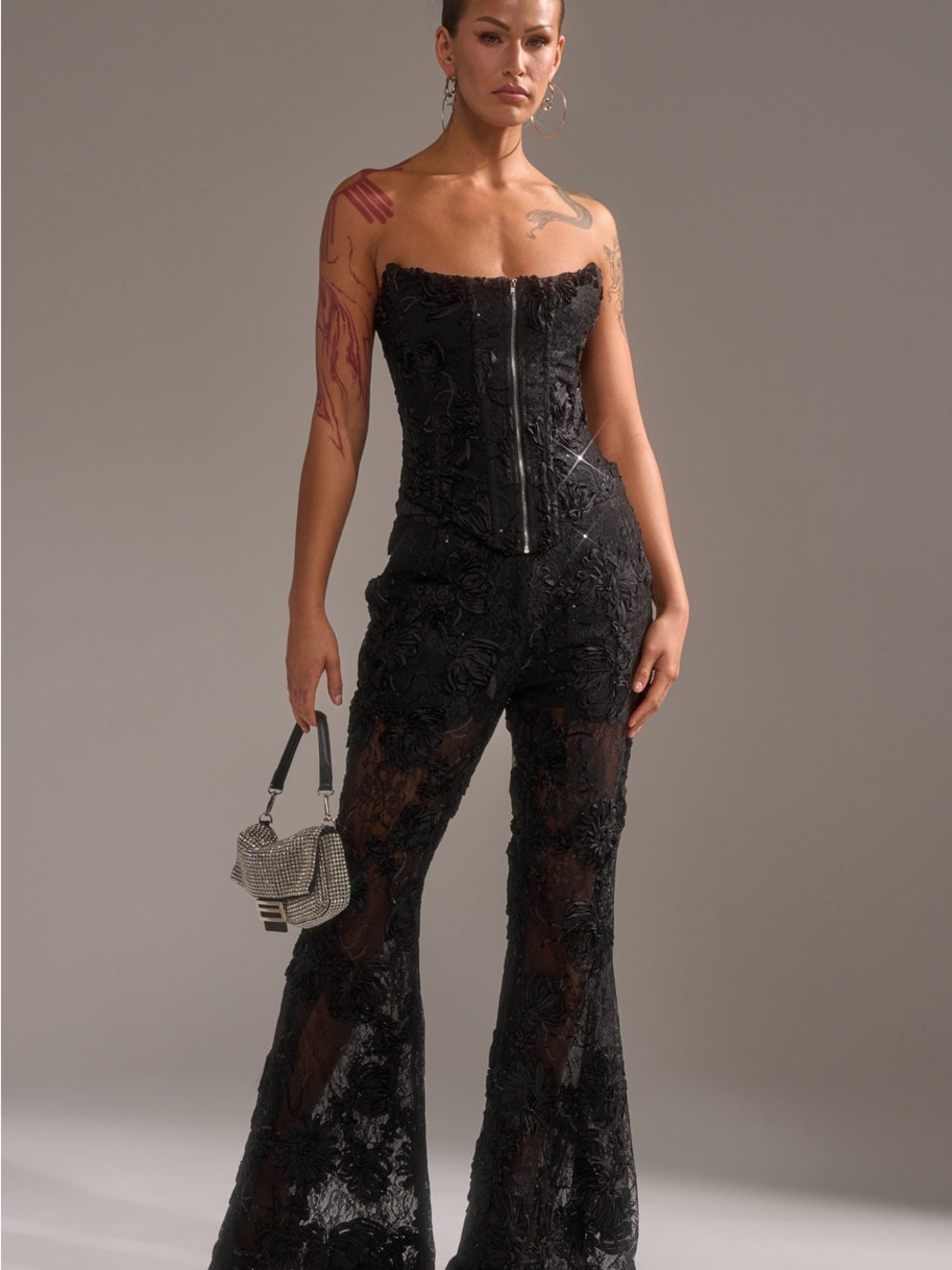 AKIRA Black Sheer Lace Corset and pants